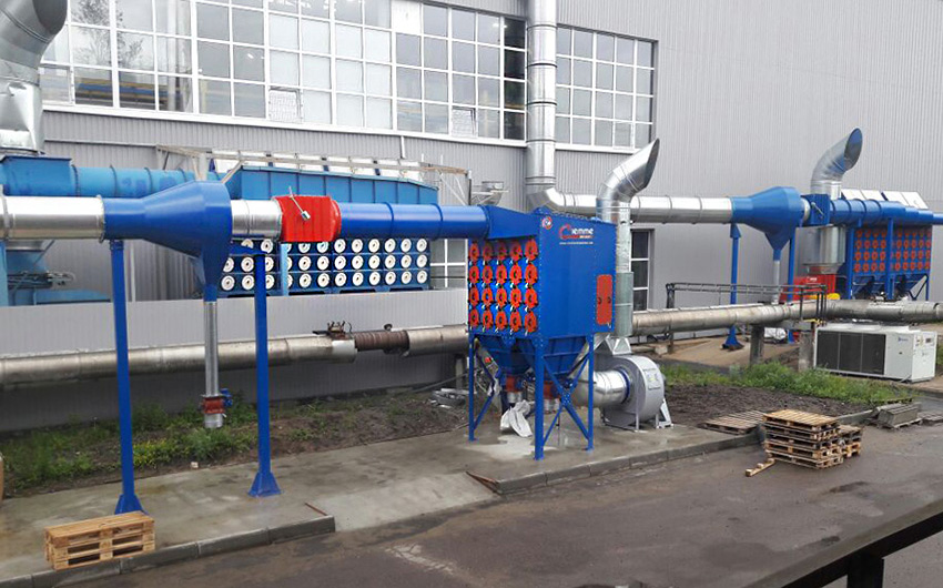 Nuovi sistemi abbattimento polveri moduli compatti ad alta efficienza portata totale 195.000m3/h utilizzo 257kw/ora
